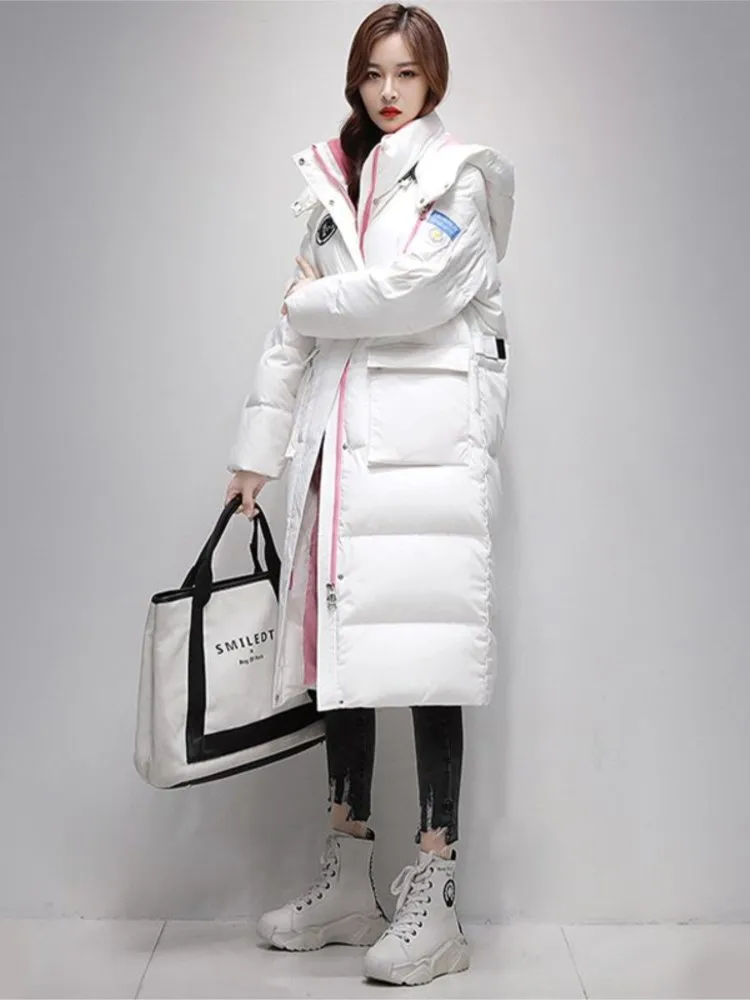 90 White Duck Down Jacket Women Winter Long Knee Fashion Versatile Street Fashion Color