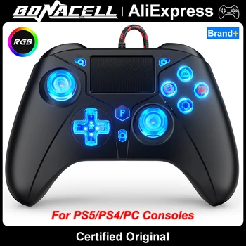 Controller per console PS5/PS4/PC, gamepad cablato con 8 colori RGB, Turbo, doppia vibrazione, plug and play, joystick per il controllo remoto dei giochi