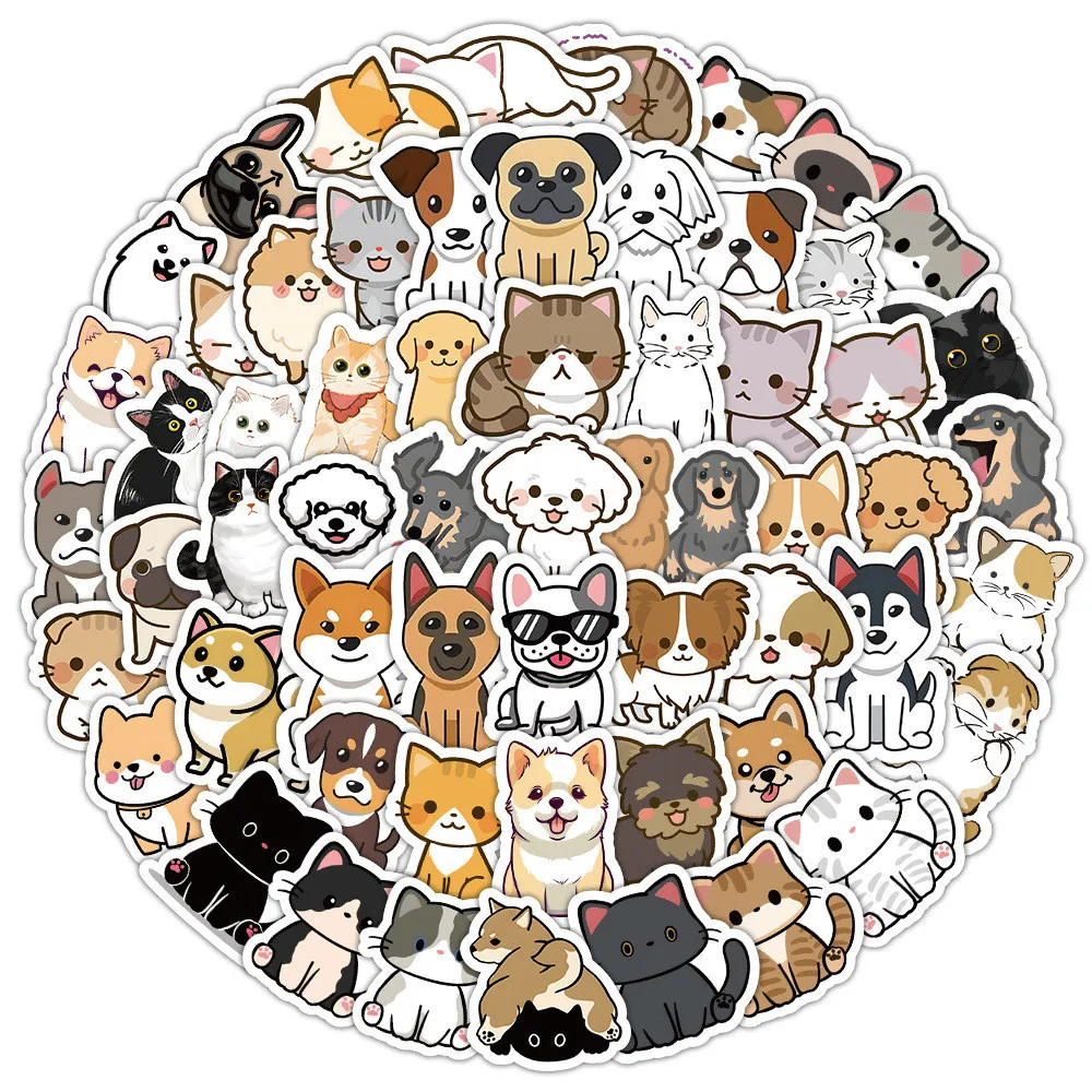 100PCS Cartoon Nette Hand Gezeichnete Katzen und Hunde Wasserdichte Graffiti Aufkleber für Helm Fahrrad Hand Konto Federmäppchen Aufkleber