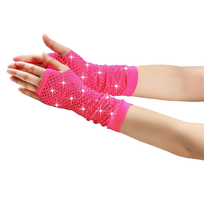 Blingbling Fishnet Gloves Concert Livehouse Party Costume Accessories Hollow Fishnet Gloves for Women and Girls fishnet gloves