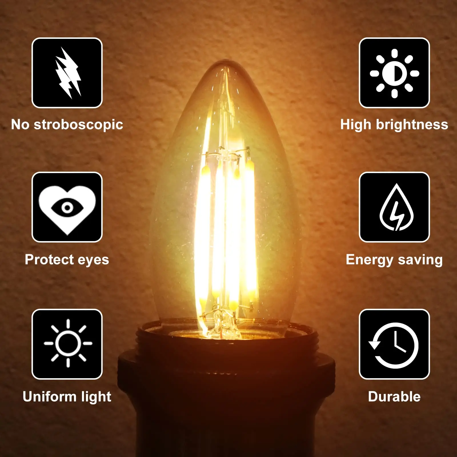 Genixgreen-C35 E27 샹들리에 캔들 전구, 따뜻한 화이트 2700K 4W 빈티지 Led 필라멘트 조도 조절 가능 220V 레트로 펜던트 램프 전구