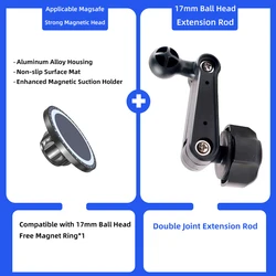 Universal Car Phone Holder with Extension Arm and Air Vent Mount - 17mm Ball Head Adapter (Rod Magnetic Holder)