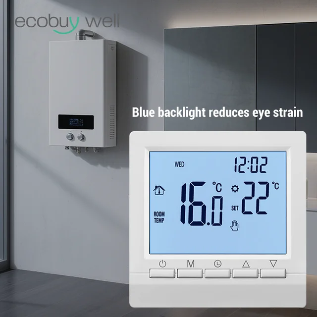 เทอร์โมสตัททำความร้อนแบบดิจิตอล เครื่องทำความร้อนแบบใช้แก๊ส เทอร์โมสตัททำความร้อนแบบใช้แบตเตอรี่ เทอร์โมสตัทสำหรับหม้อต้มน้ำในห้อง เทอร์โมสตัทควบคุมอุณหภูมิแบบดิจิตอล 1