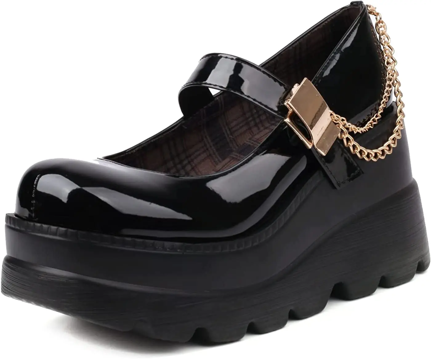 

Women's Platform Mary Jane Shoes with Chain Goth Round Toe Ankle Strap Chunky Heel Uniform Dress Pumps Shoes