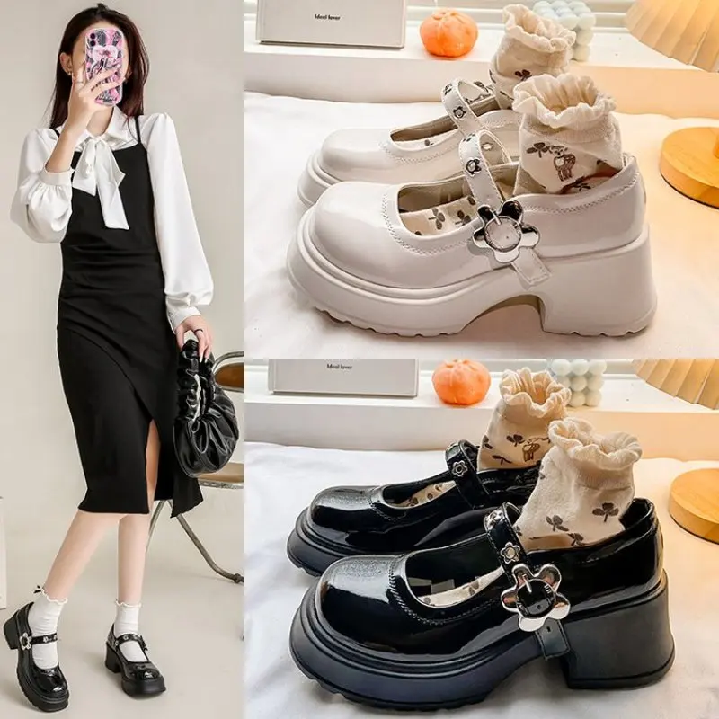 Women Lolita Pumps Mary Jane High Heel Platform Chunky Heel  Lady Sandals Round Toe Vintage Girl Classic Sweet Punk Female Shoes