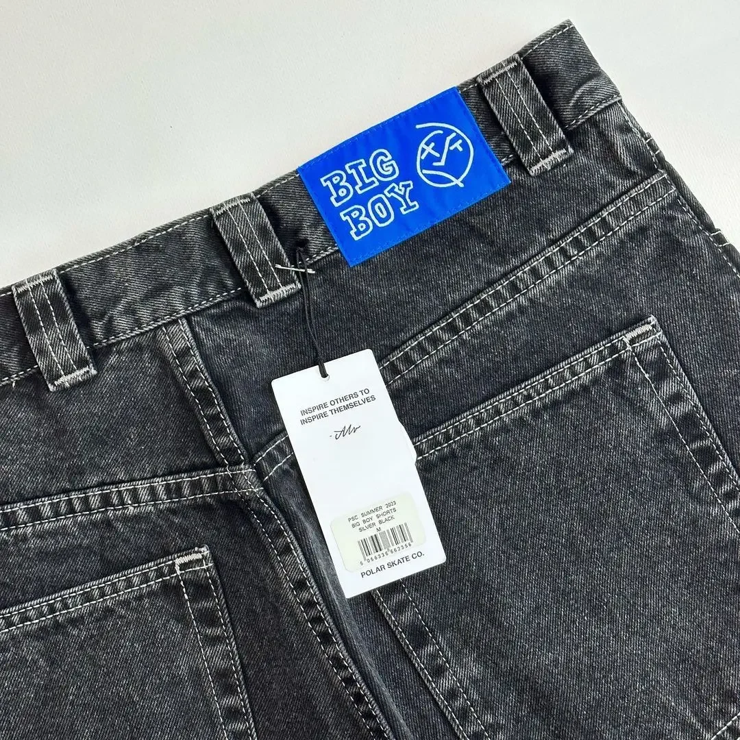 Polar Big Boy Streetwear Skateboard Retro Blue Denim Shorts Harajuku Hip Hop Cartoon Graphics Embroidered Baggy Short Sweatpants