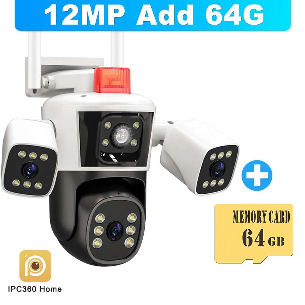 WiFi IP カメラ屋外 12MP 6K トリプルレンズ トリプルスクリーン 6K 12MP WiFi 監視カメラ屋外 3 レンズ 3 画面保護モーション検出 PTZ