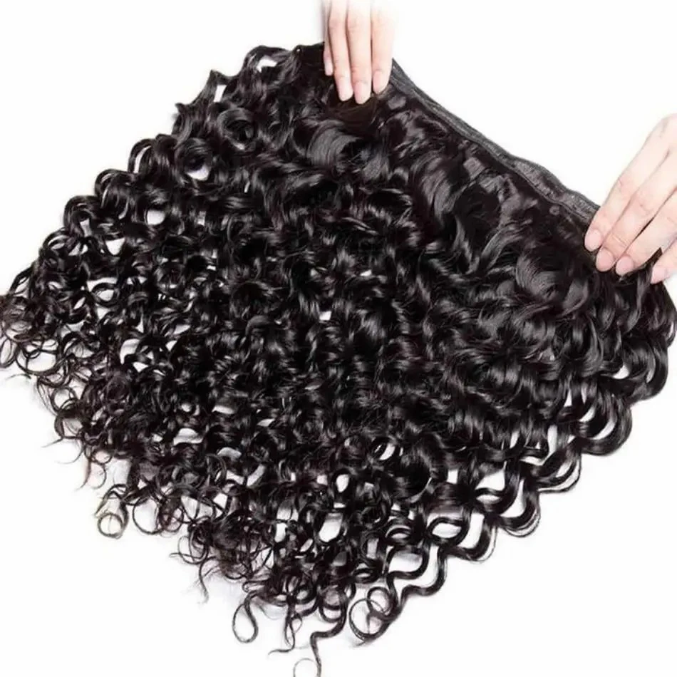 4 Bundles Weave Water Wave Human Hair Bundles Natural Color 8-30 Inch Brazilian 10A Double Weave Extensions Human Hair