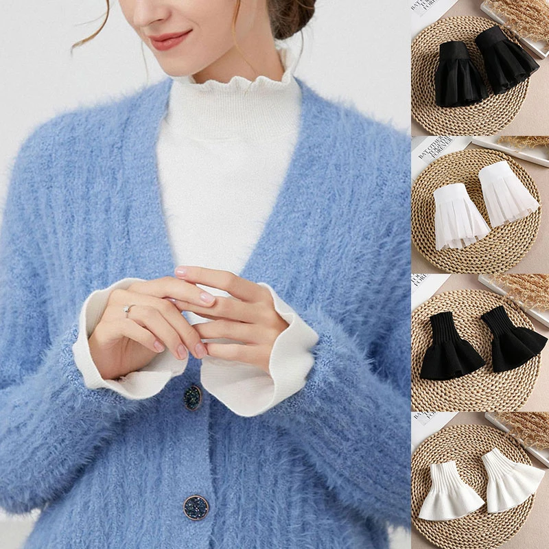 

1Pair Spring Autumn Sweater Decorative Scar Cover Arm Cover Lace Cuffs Detachable Sleeve Cuffs Fake Sleeve Ruffles Elbow Sleeve