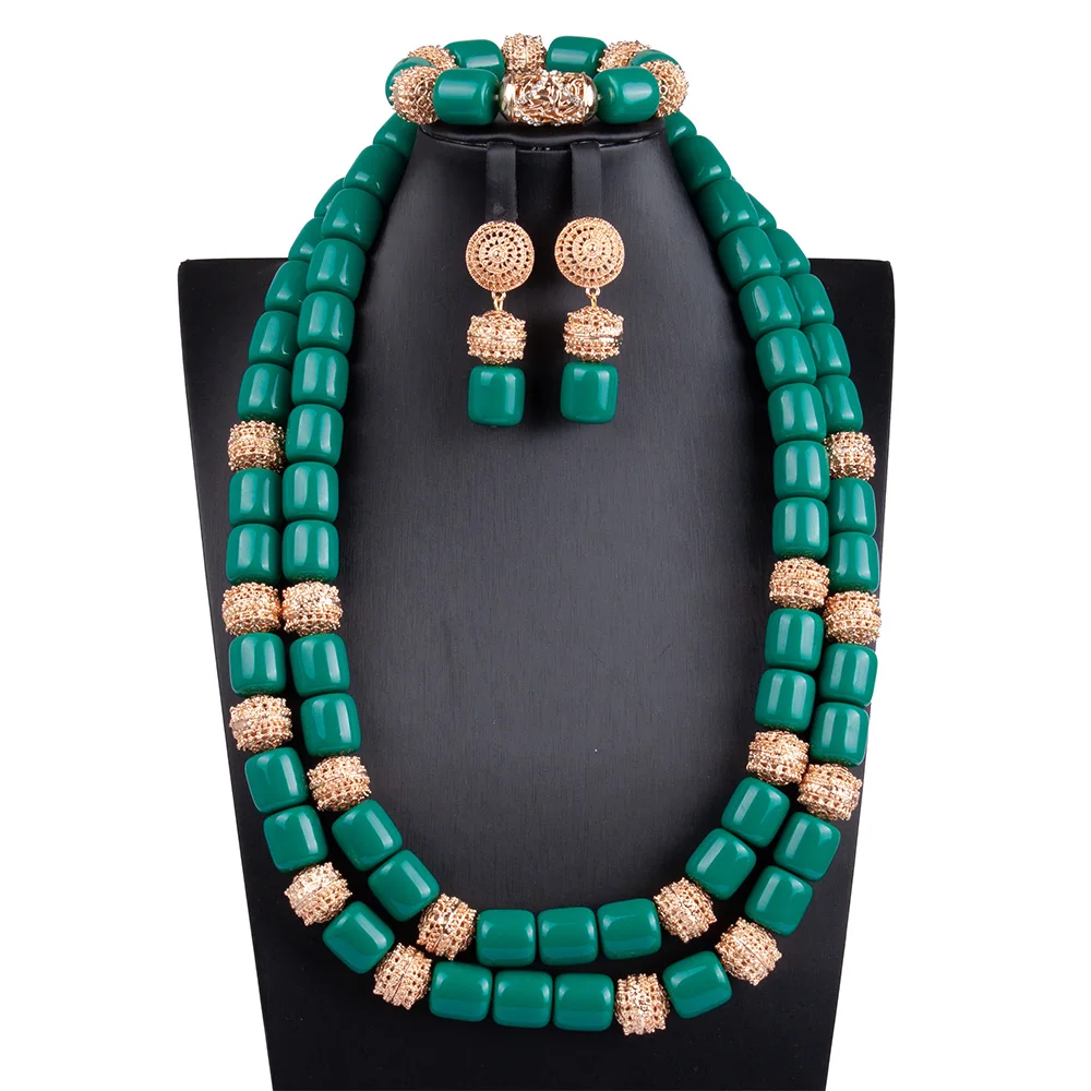 

Double Layers Acrylic Beaded New Green African Beads Jewelry Set Women Bridal Jewelry Set Gift ABG184