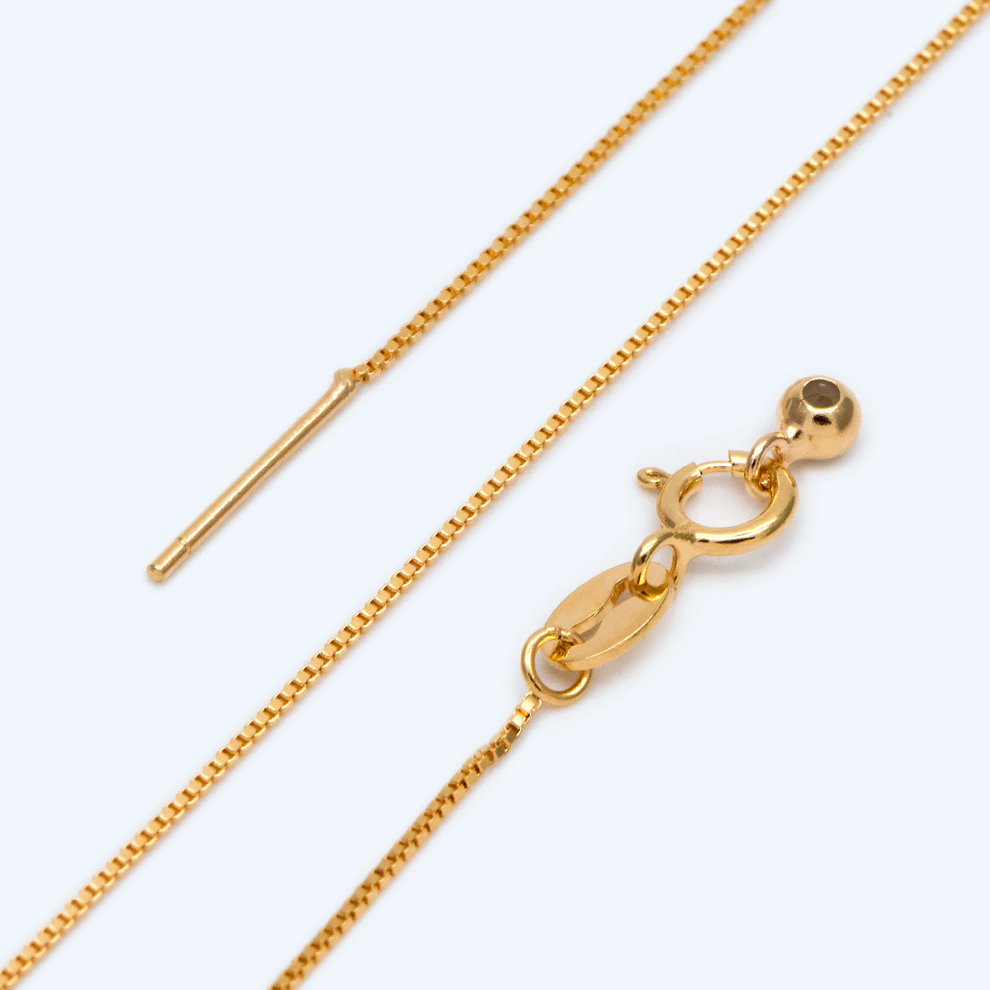 

Gold Plated Sterling Silver Finished Necklace, 0.7mm Dainty Box Chain with Adjustable Rubber Stopper, 18" Inch (CY-009-1)