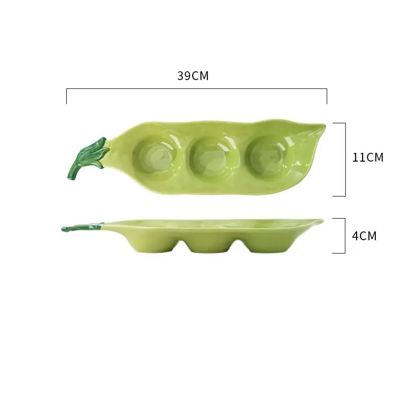 Pea Pod Shaped Ceramic Long Plate Underglaze Color Decoration Nut Side Dish Dim Sum Plate Household Restaurant Dishes Layout