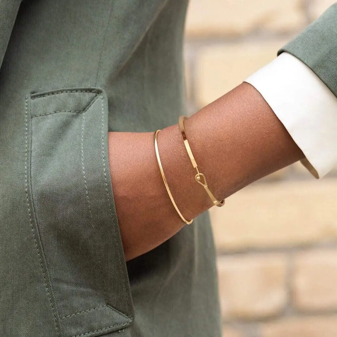 Women Metal Bracelet Simple Thin Cuff Bangle Hook Handmade Minimalist Jewelry