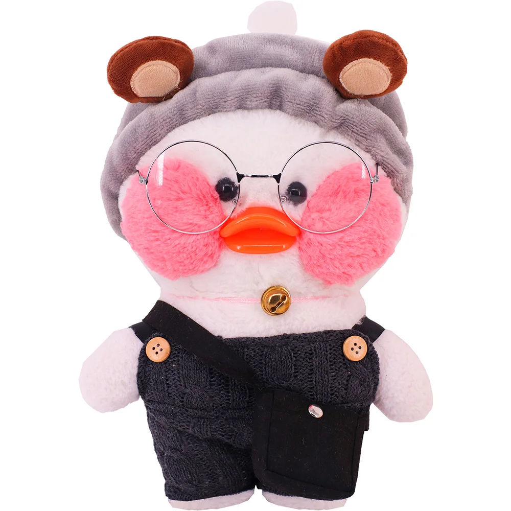 Kawaii Duck Doll Clothes Black Series Plush Animal Model 30cm Lalafanfan Yellow Duck Dress Sweater Glasses Bag Plush Stuffed Toy