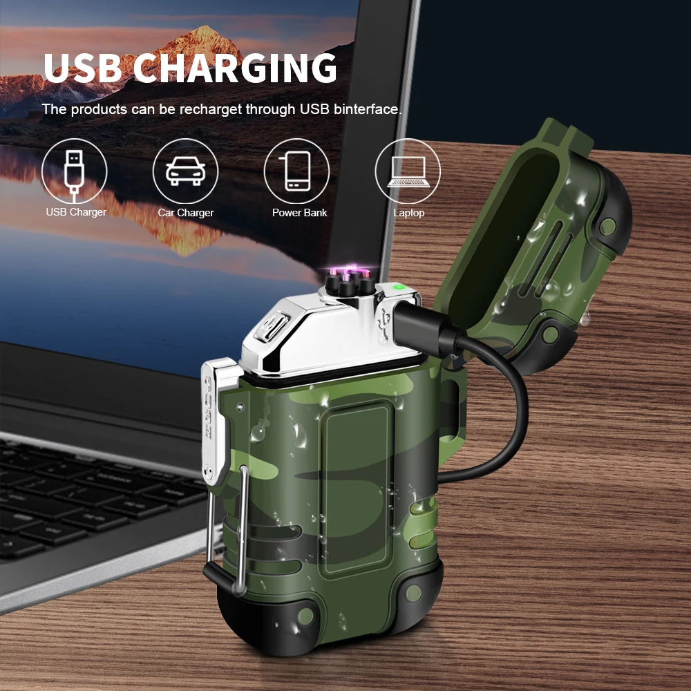 Waterproof USB Charging Electric Lighter Dual Arc Lighter Flameless Plasma Lighter Outdoor Hiking Camping Smoking Accessories 4