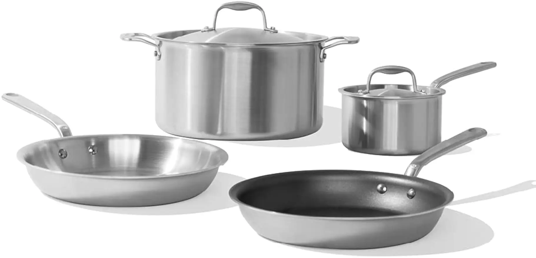 

Cookware - 6 Pc Stainless Steel Cookware Set - 5 ply Clad - Includes Frying Pans, Saucepan, and Stock Pot - Professional Grade