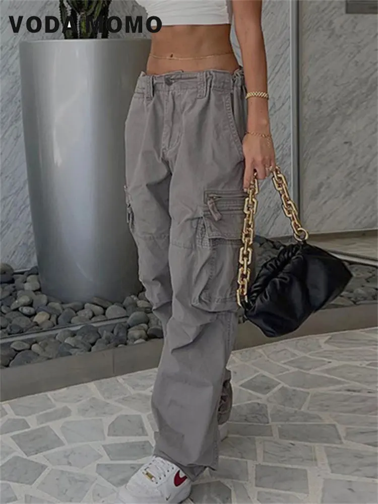 

2022 Autumn Overalls Baggy Straight Jeans Vintage 90S Cargo Pants Women's Fashion Streetwear Low Waist Trousers Harajuku Jeans