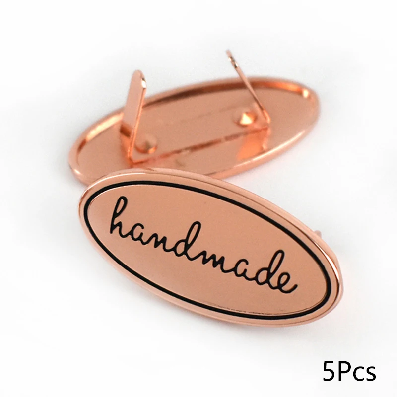 Garment Labels 5PC Hand Made Metal Labels Gold Silver Color Craft For Bags Purse Hand Made Letter Printed DIY Sewing