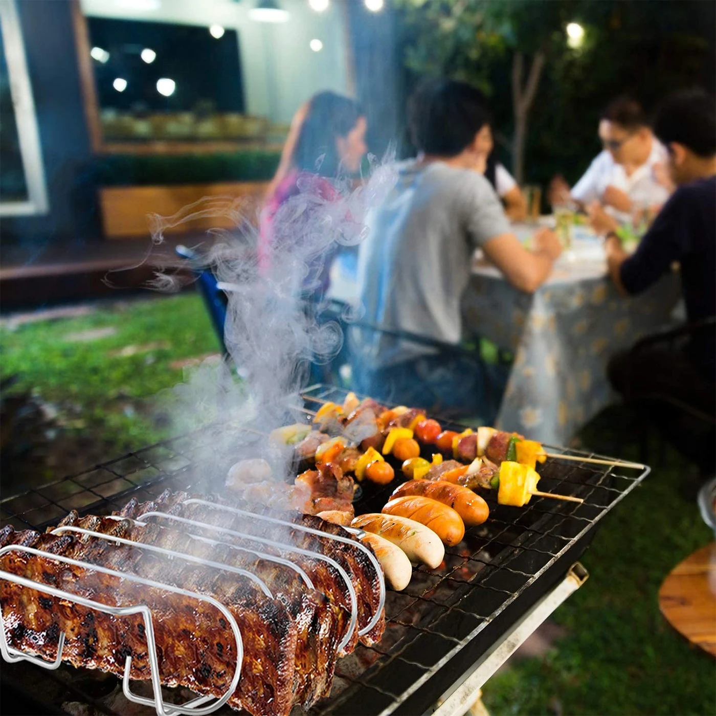 Rib Rack Stainless Steel Roasting Stand Barbecue Non-Stick Grilling Smoking Beef Smoker Charcoal Grill Kitchen BBQ Accessories