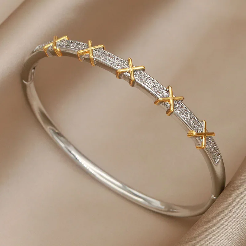 Bangles Bracelet Zirconia Letter Jewelry Crystal Cross for Wedding Bridal