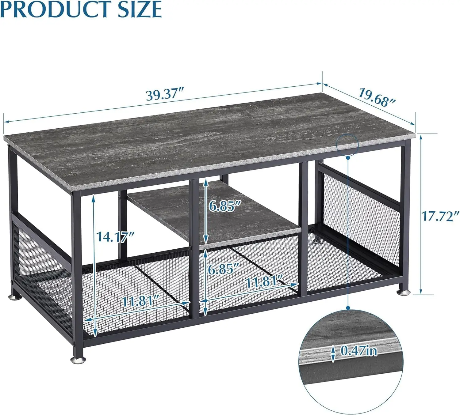NEW Coffee Center Table with Storage for Living Room Office Reception, Modern & Industrial Mesh Shelf, 39.4 Inch, Charcoal Grey 3