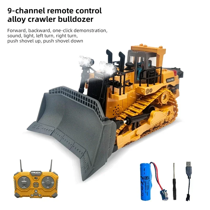 Rc Bulldozer 2.4G 9Ch 11Ch 4Wd Remote Control Excavator Alloy Dump Truck Car Construction Vehicle Toy Children Kids Gifts