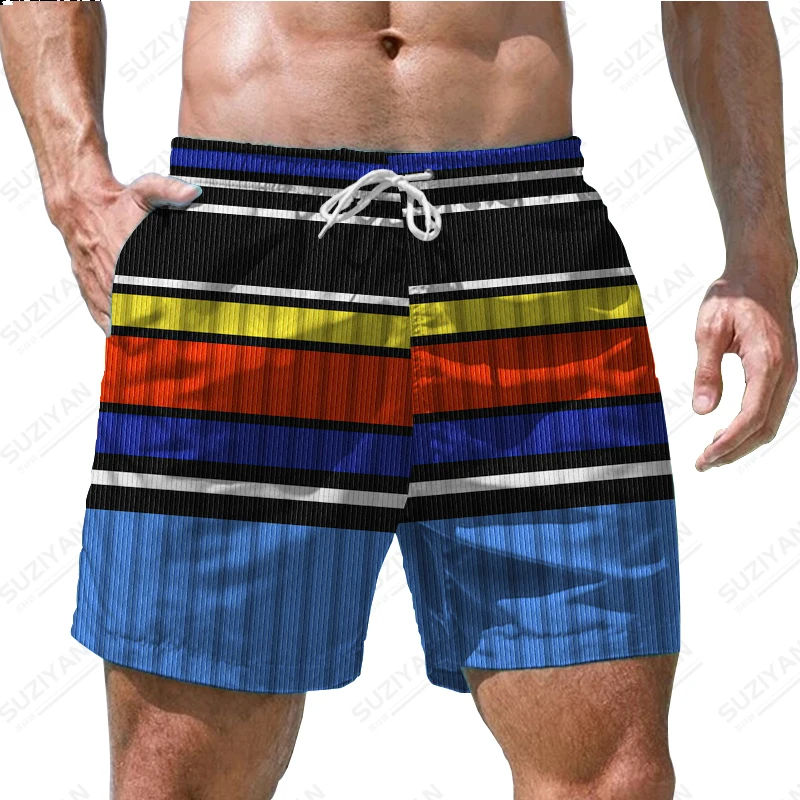 

Шорты мужские пляжные в полоску, штаны для отдыха в гавайском пляжном стиле, домашние спортивные, с 3D-принтом, с кулиской, лето