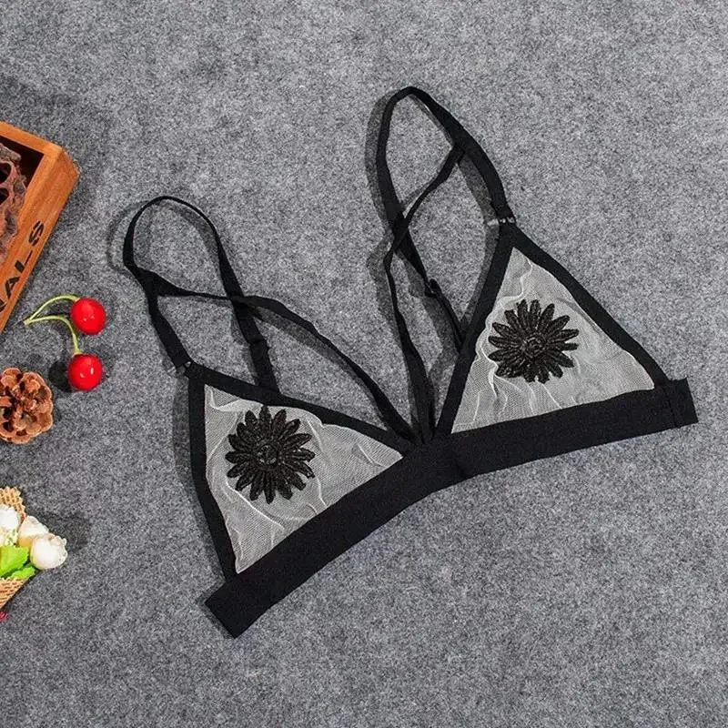 WomenBra Women Fashion Bandage Appliques Lace Bralette Crop Top Lingerie Mesh Lining Sheer Unpadded Bra Sexy Bra