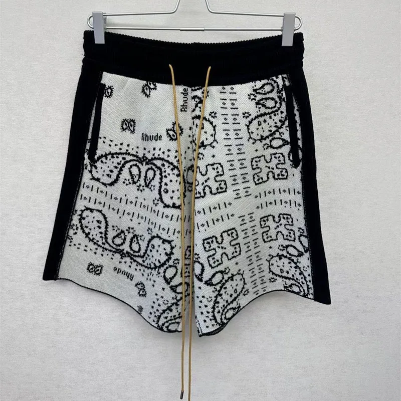 

RHUDE New Shorts White Cashew Flower Drawstring Woolen Thread 1:1 Extra Large Men's And Women's Shorts White S-XL