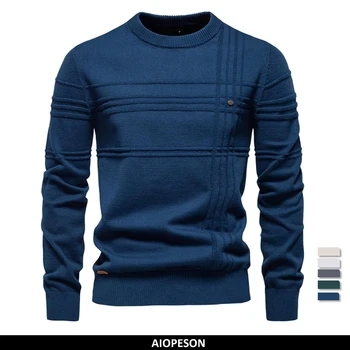 AIOPESON Maglione pullover girocollo da uomo lavorato a maglia in cotone spogliato di qualità autunno inverno maglioni caldi da uomo 1