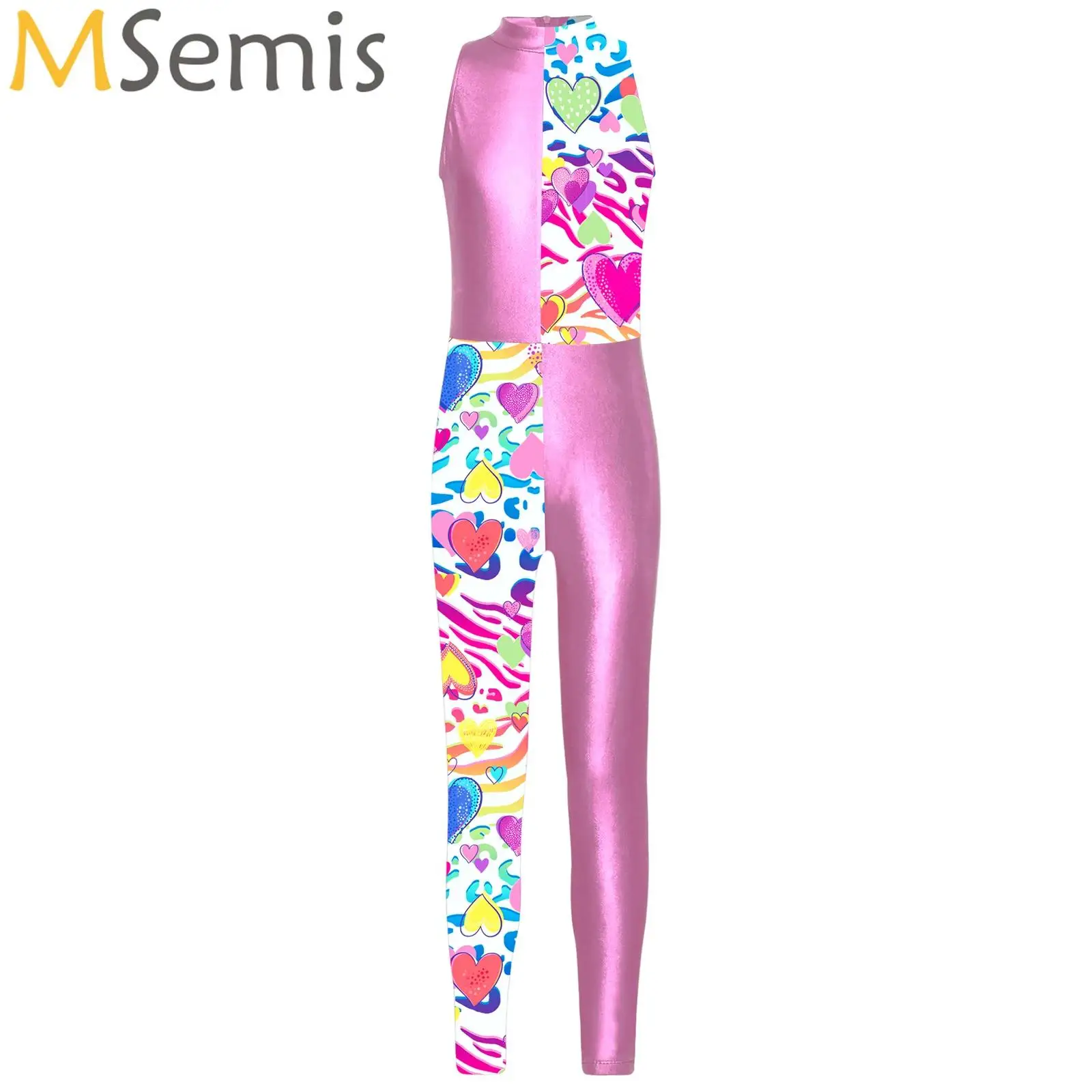 

Kids Girls Sleeveless Tank Unitards One-piece Stretchy Full Length Patchwork Leotards Bodysuit Dance Gymnastic Ballet Costumes