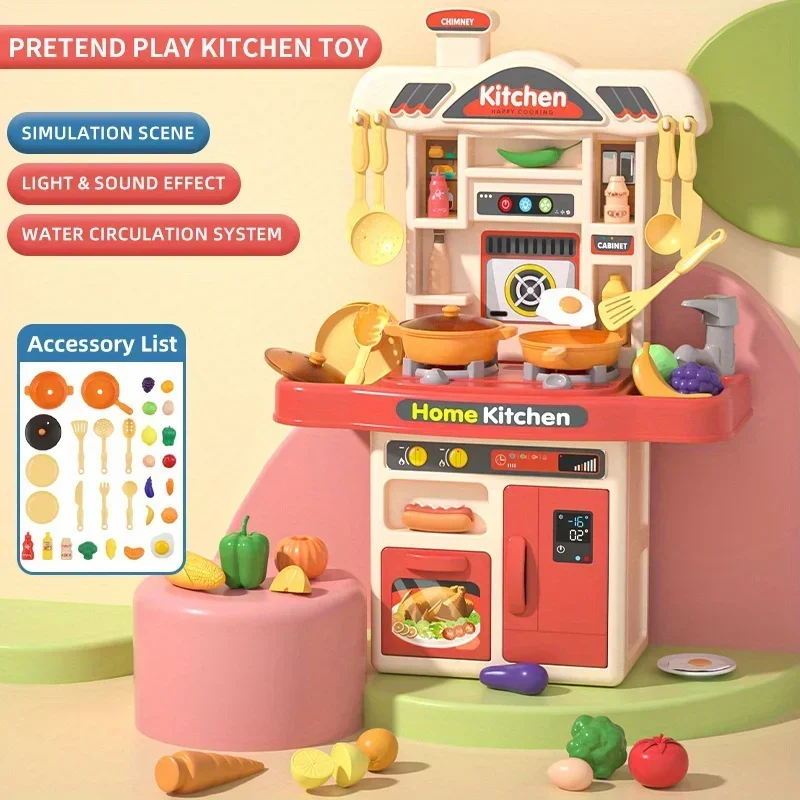 Kitchen Toys Children Realistic Simulation Play Cooking Set Simulation Table Utensils Light Sound For Girls Boys Over 3