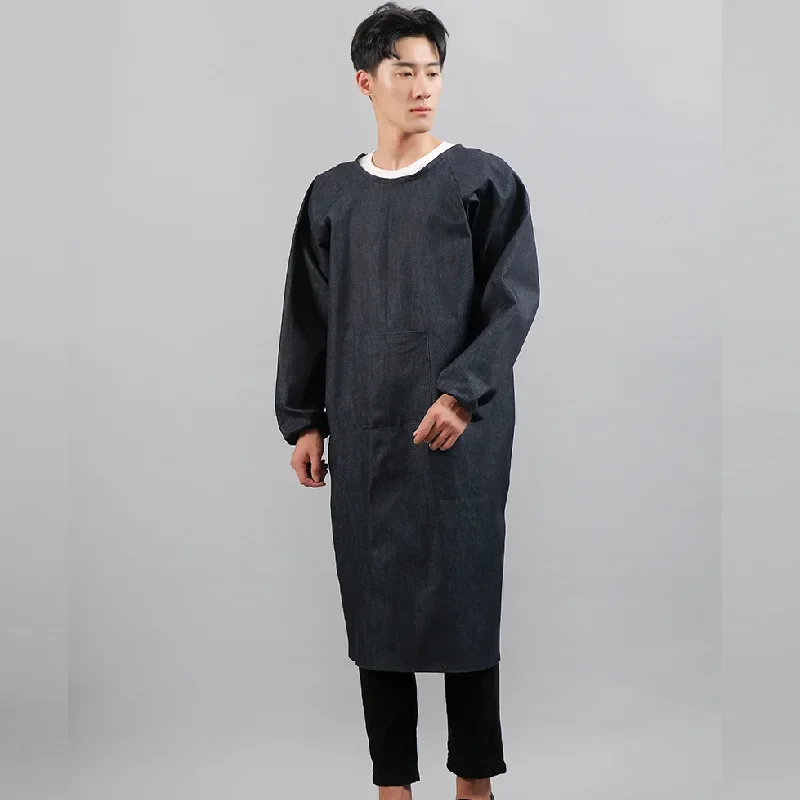 Wear-Resistant Denim Clothing Reversible Long Sleeve Vest For Men And Women With Back Strap Loose-Fit Long Skirt Casual Western