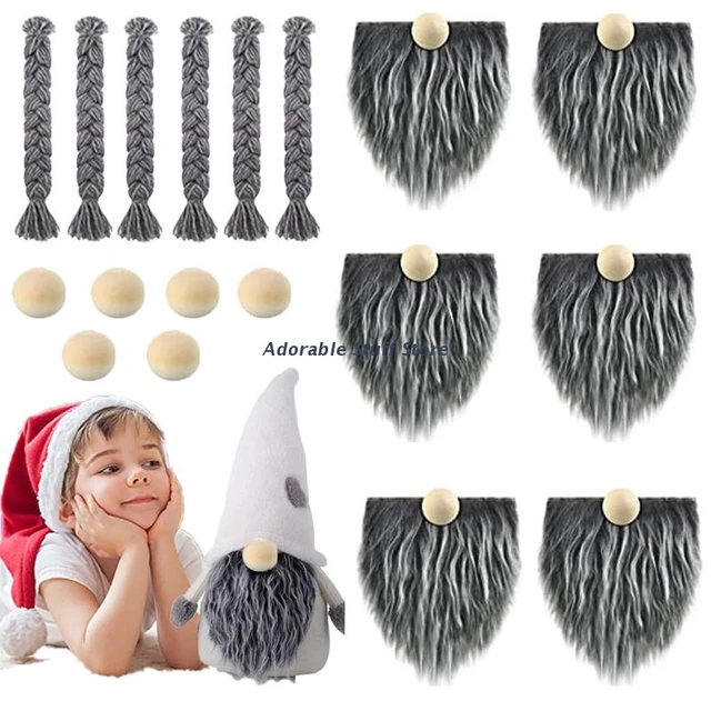 3 Pcs Faux Fur Pre-Cut Gnome Beard for Crafting, Fluffy Pre Cut Gnomes Beard with Unfinished Wooden Balls DIY Crafts Accessories Home Decor