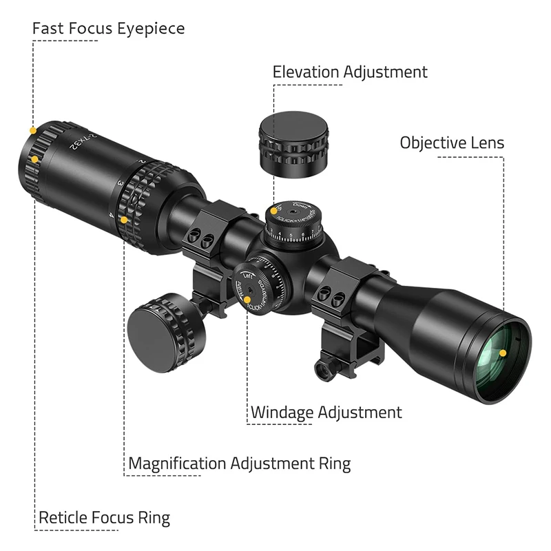 MidTen JackalHowl F02 Rifle Scope 1 inch Tube SFP with Free 20mm Scope Rings Second Focal Plane