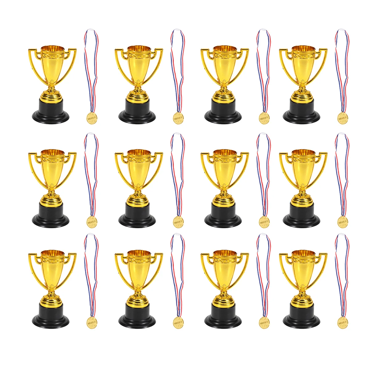 

32/28pcs Mini Gold Cups Reward Prizes Kids Small Medals Kids Gift Awards Trophy Golden (16/14pcs Trophies+16/14pcs Medals)