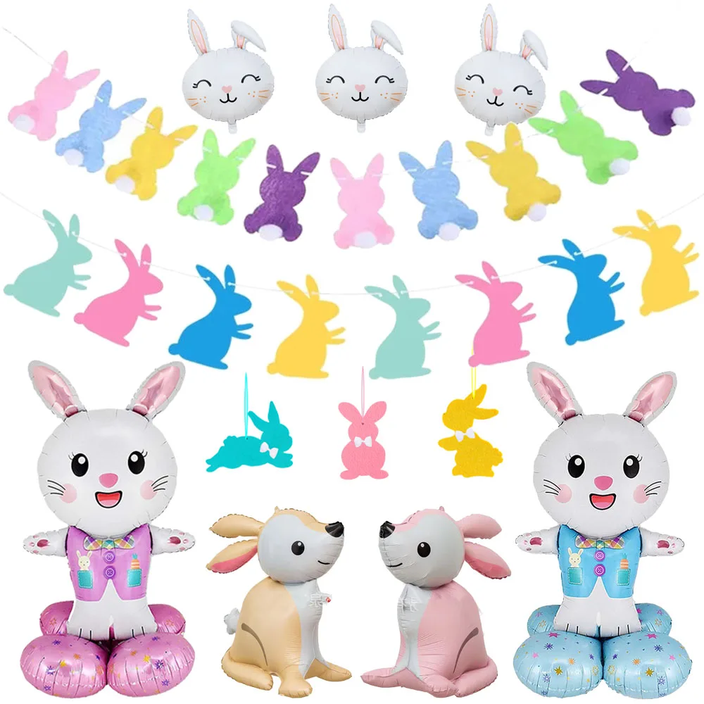 Easter Bunny Banner Rabbit Bunting Banner Ghirlande Pasquali Easter Bunny Foil Balloons Kid Toy For Home Decorazioni Per Feste Di Pasqua