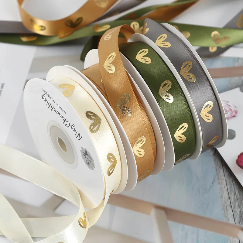 

4.5m Gold stamping Ribbon love Colorful Polyester Ribbon For Gift Packaging Wedding Decorate DIY Handmade Material Accessories
