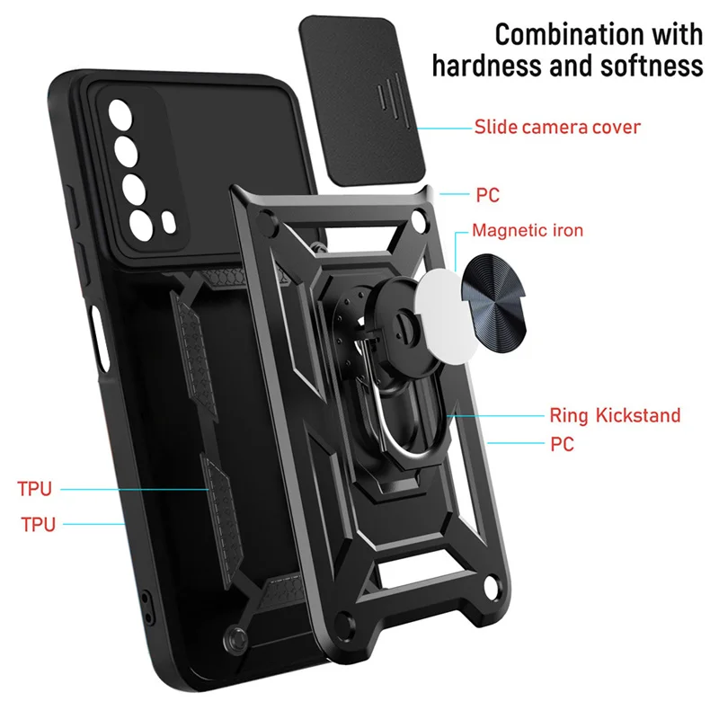 For Huawei P Smart 2021 Case Kickstand Armor Magnetic Car Holder Phone Cases For Huawei PSmart 2021 PPA-LX2 Ring Back Cover