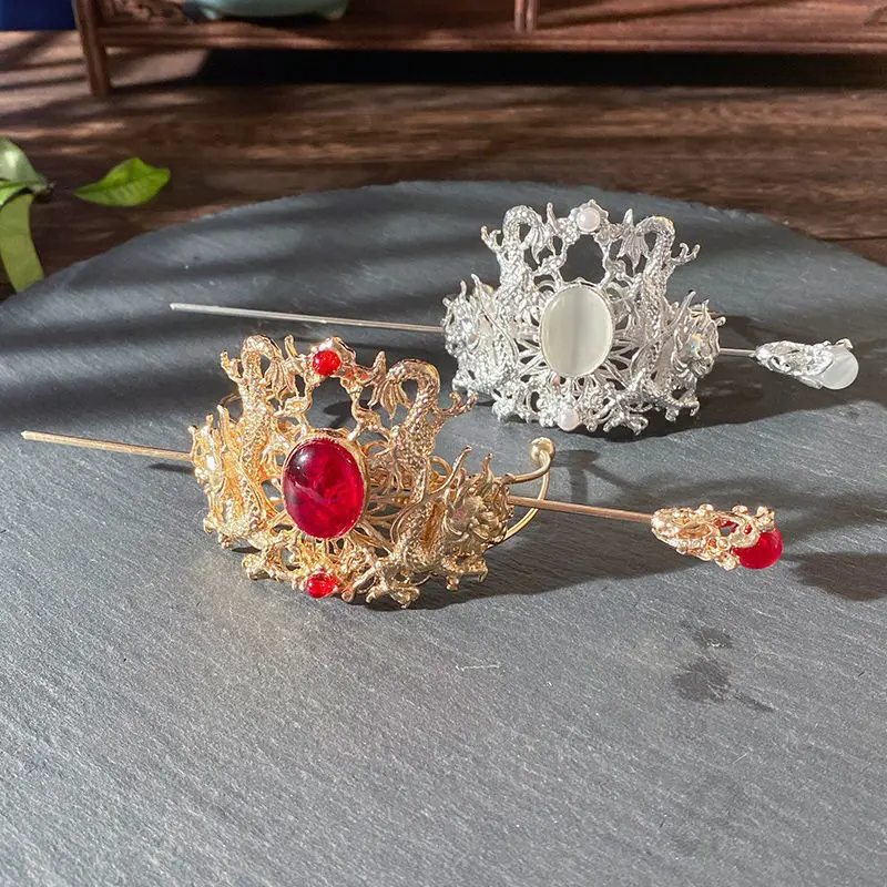 

Hanfu Hair Crown Dragon Hairpin Gold And Silver Color for Women