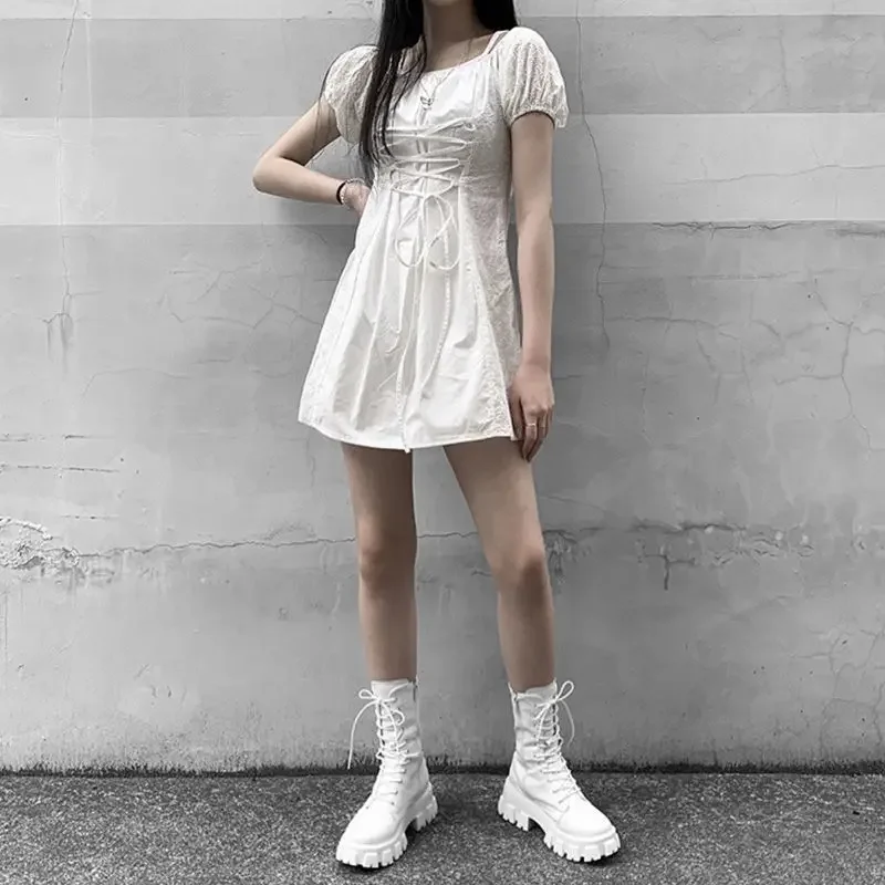 Women's Comfortable Solid Color Platform Boots, Fashion Lace Up Side Zipper Boots with Comfortable Design