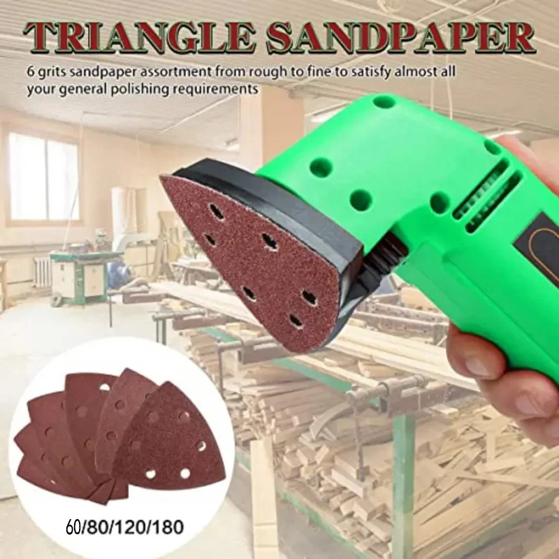 Triangle Sanding Pads 60pcs Mouse Sander Pads Sandpaper With 6 Holes 60/80/120/180/240/320 Grits For Delta Sanders/Multi-Sanders sanding disc
