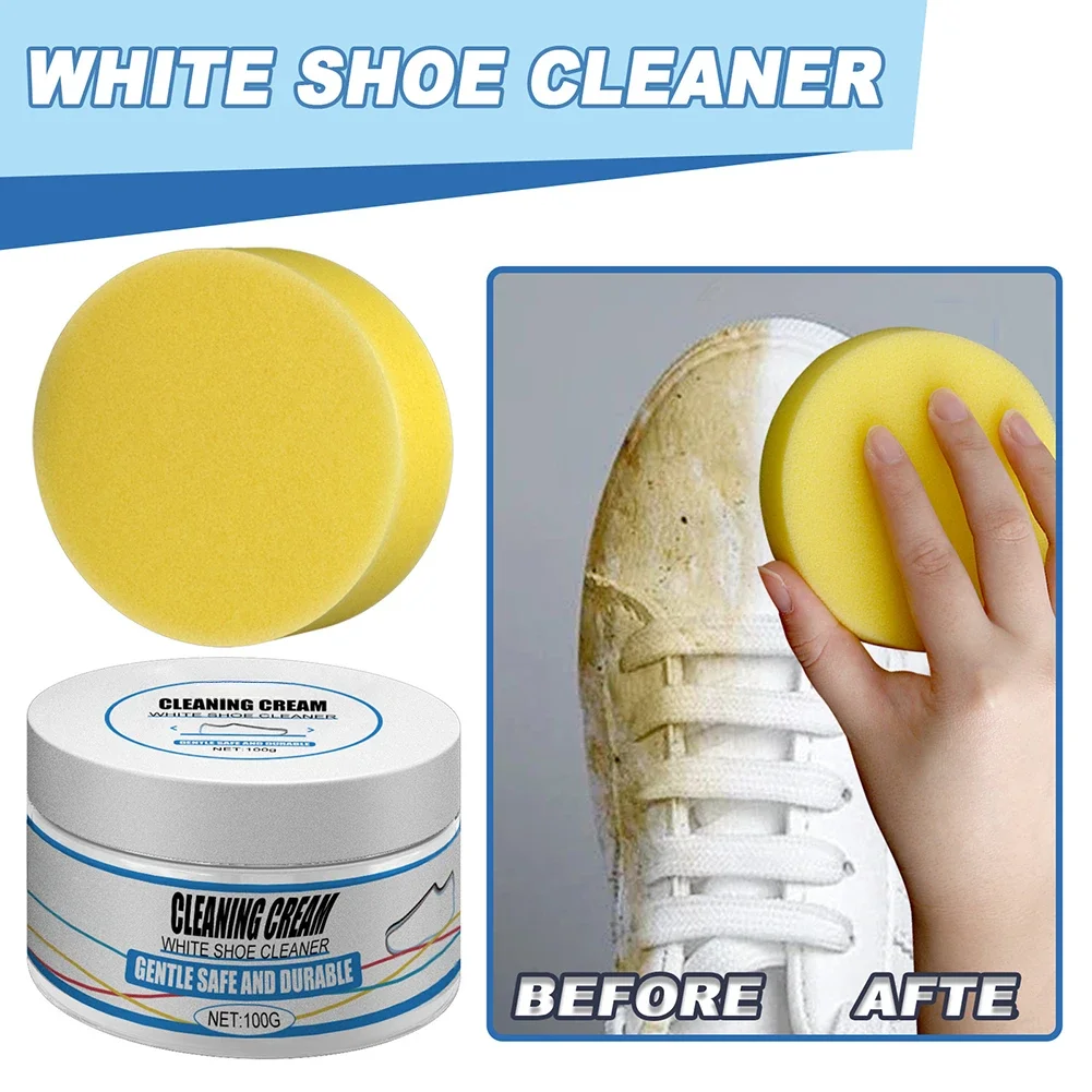 100g White Shoes Cleaning Cream Stains Remover Shoes Whitening Cleansing Cream With Wipe Sponge For Shoes Sneakers