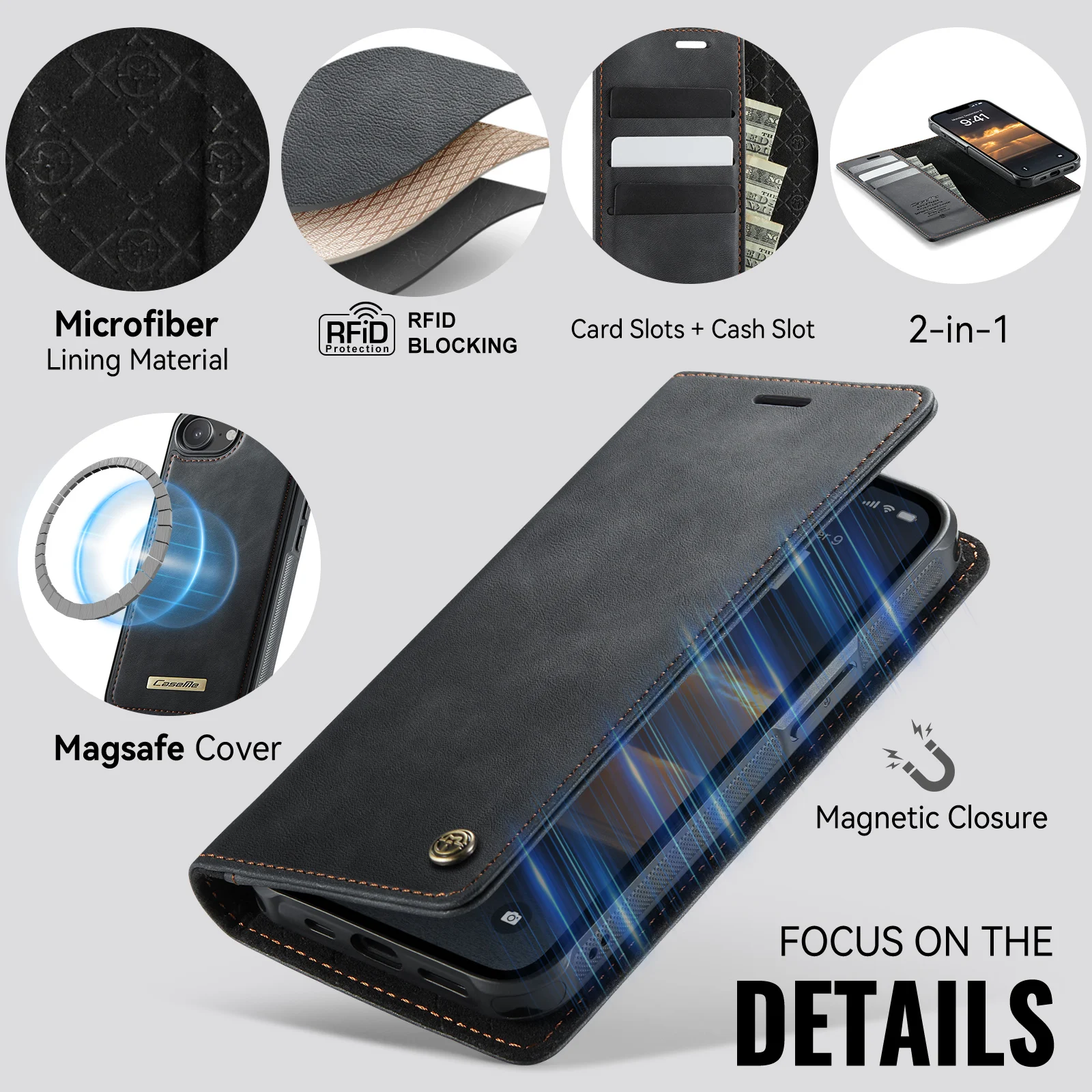 Premium Faux Leather Flip RFID Protective Phone Case with Magnetic Card Function