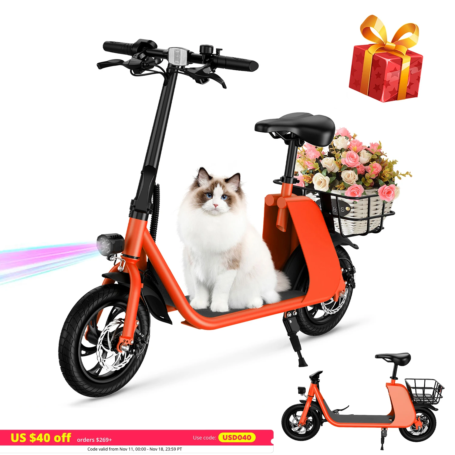 HEZZO Electric Scooter Adults 630W Peak Motor 15.5mph Max Speed 14 inch Folding Electric Bike W/ 36V 8Ah Battery Range 31 Miles