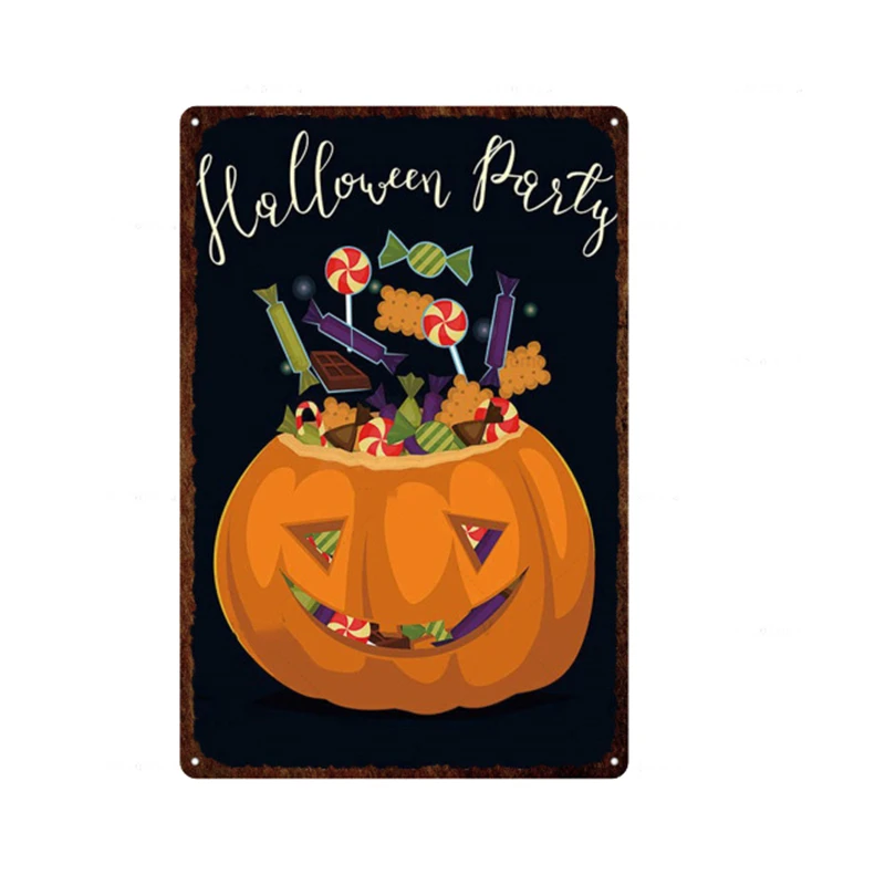 

Home Decoration Christmas Halloween Pumpkin Tin Sign Vintage Plate Poster Pin Up Art Painting Metal Signs Decor For Bar Kitchen