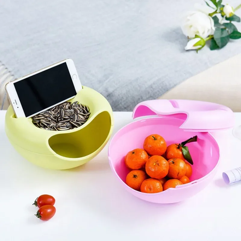 snack plate Lazy Snack Bowl Plastic Double-Layer Snack Storage Box Bowl Fruit and Mobile Phone Bracket Chase Artifact Plate