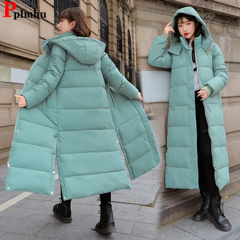 

Long Overcoats Cotton Padded Parkas Korean Thick Winter Hooded Padding Warm Snow Wear Coats Fashion Women New Casual Outwear Top