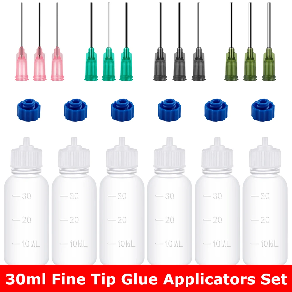 Glue Applicators Set with 4 Sizes of Nozzles 30ml for DIY Craft Plastic Squeezable Dropper Bottles with Needle Tips