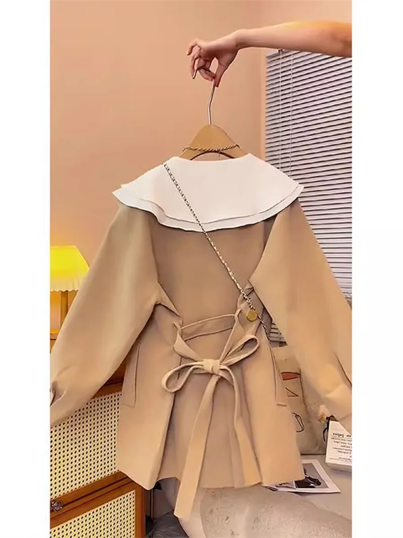 Women's British Style Jacket Spring and Autumn 2024 New Korean Version Loose Casual Ruffled Edge High-end trench coat for women